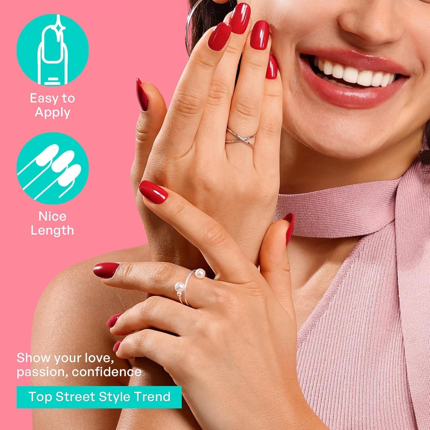 Short Press on Nails Dark Red – GJZEZ Soft Gel Round Glue on Fake Nails, Natural