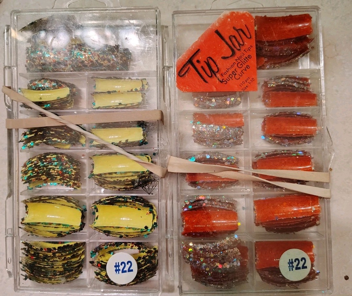 2X Tip Jar FAKE NAIL TIPS Super Glitter Curve DESIGNER FASHION RASTA 420 BUNDLE