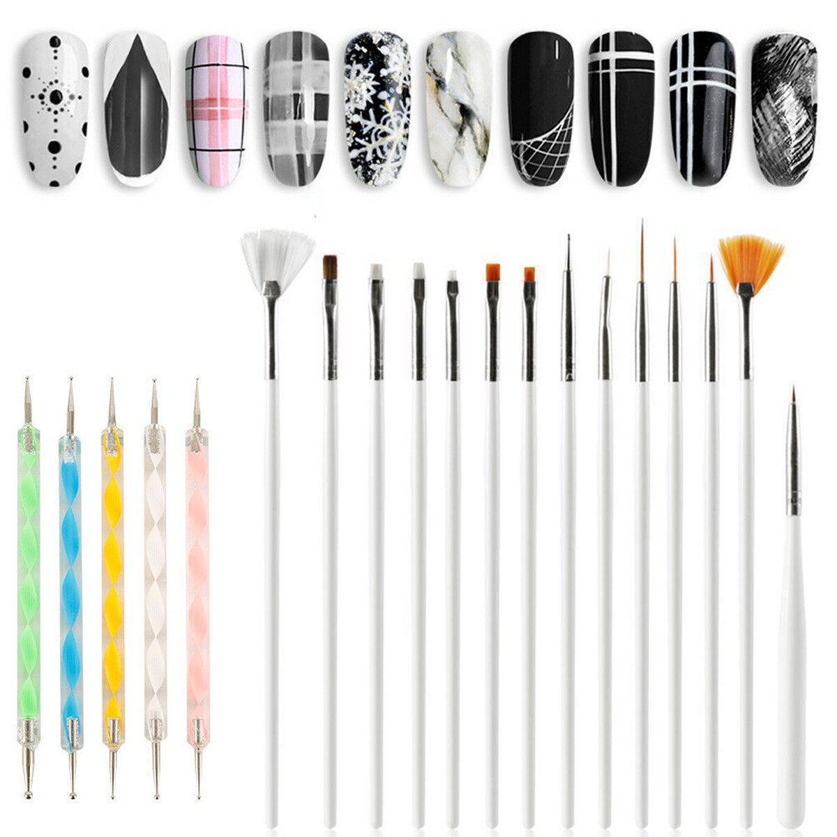 20 Pieces Nail Art Gel Design Pen Painting Polish Brush Dotting Drawing Tool Set