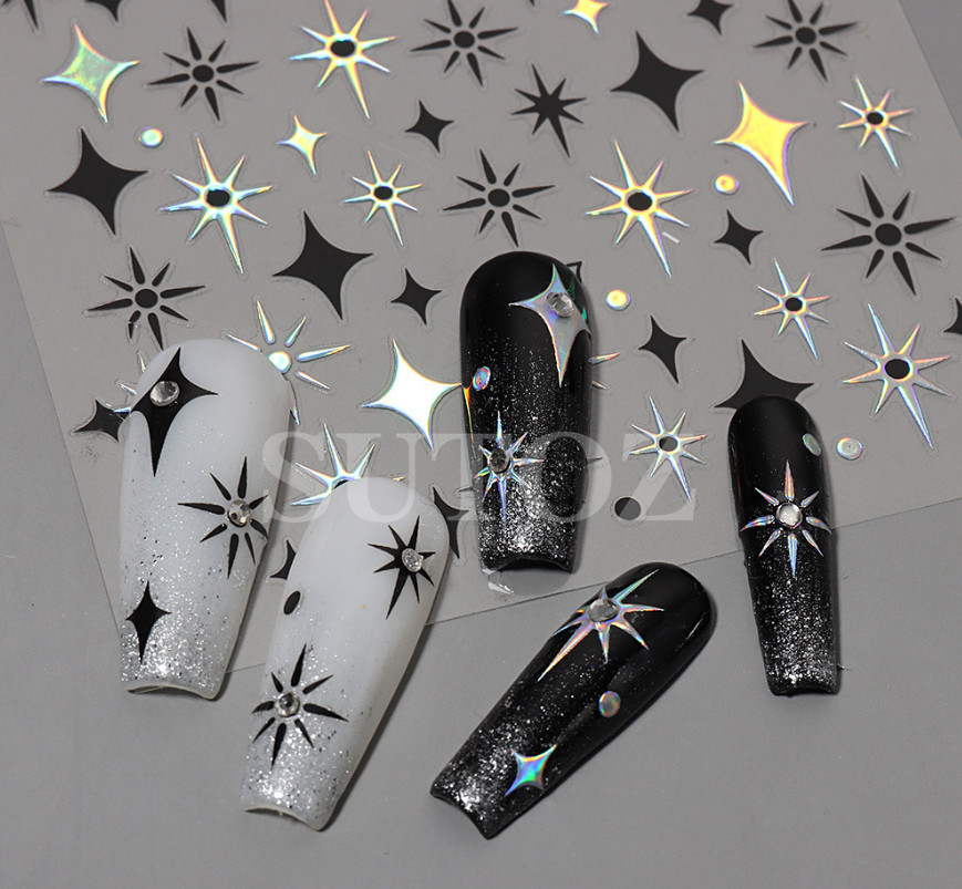 3D Black Gold Silver Star French Tips Nail Stickers Decoration DIY Manicure NH18
