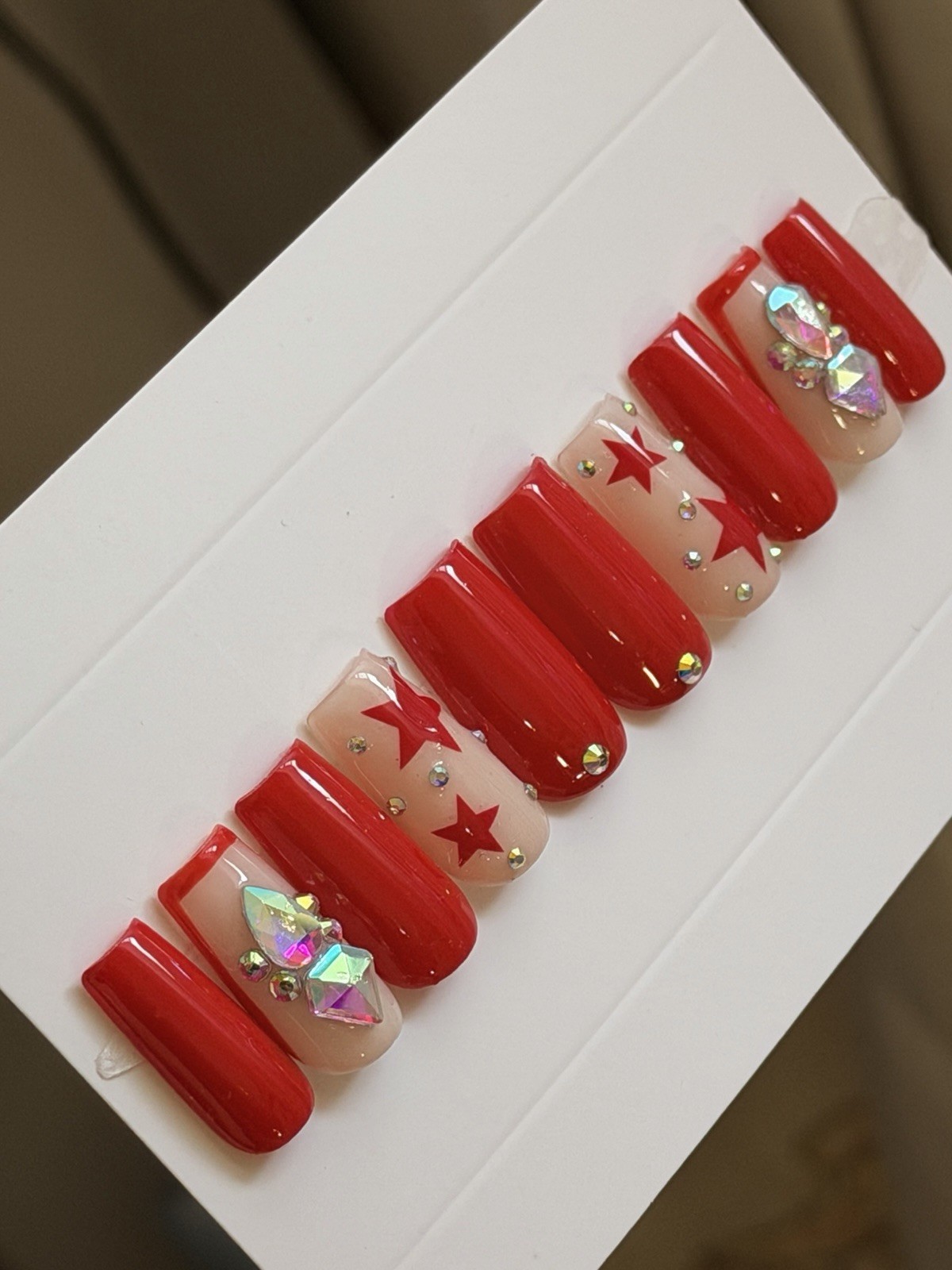 ✨ CUSTOM Press On Nails RED STAR BLING 10p SET W Kit