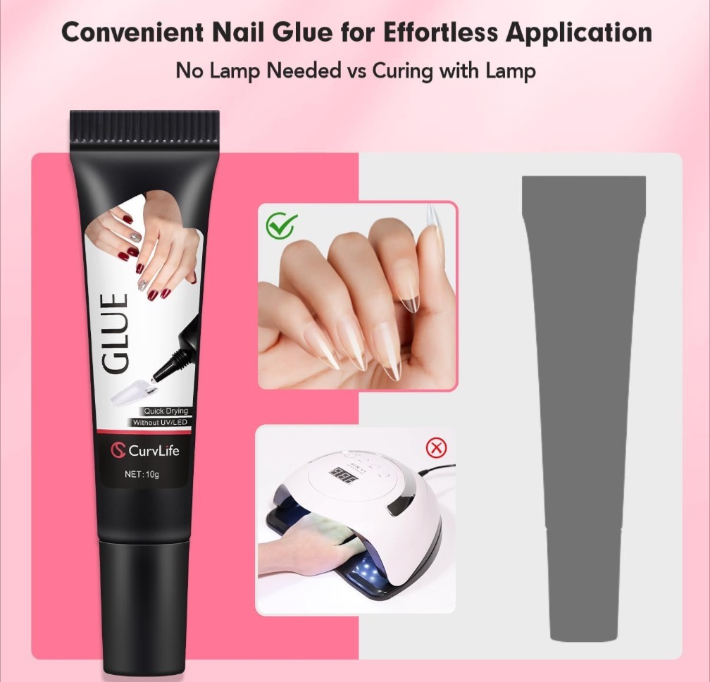 Curvlife Newly Upgraded Quick Drying 10G Semi Solid Nail Glue with 15ml Remover
