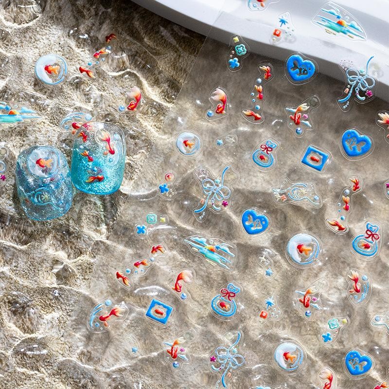 Shiny Goldfish Plastic Bag Seahorses Summer Jellyfish Starfish Nail Art Stickers