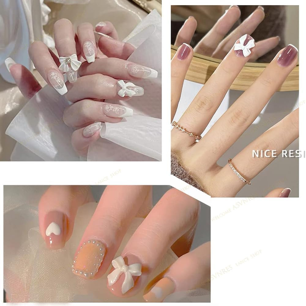 Aurora 100 Pcs Bow Nail Charm Set – Cute Butterfly, Pearl Resin, 3D Bows, Colorf