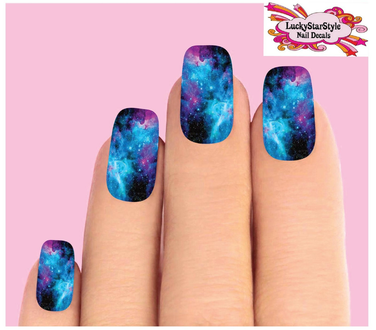 Waterslide Full Nail Decals Set of 10 – Pink Blue Galaxy Solar System Stars