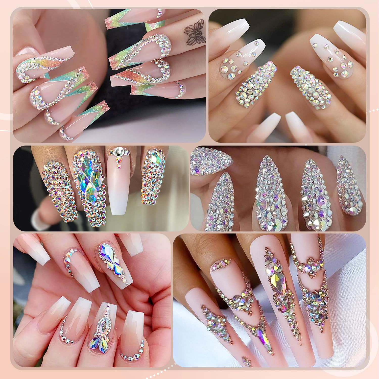 Nail Art Rhinestone Kit, 15Ml Rhinestone Gel Glue+Colorful Gems+Flatback Glass C