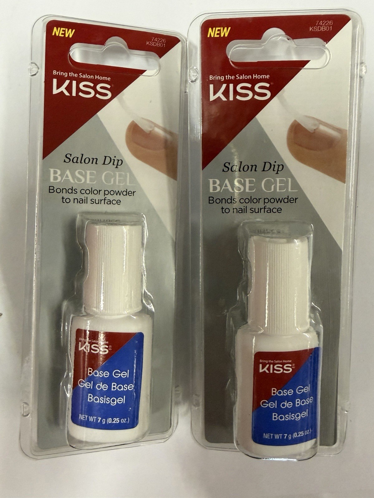 Kiss Salon Dip BASE GEL Qty 2 For Dip Powder Nail Systems With Extra Brushes