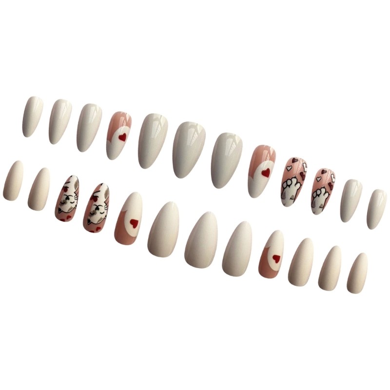 Lovely Cats False Nail Heart Artificial Nail Glossy Press On Nail for Woman