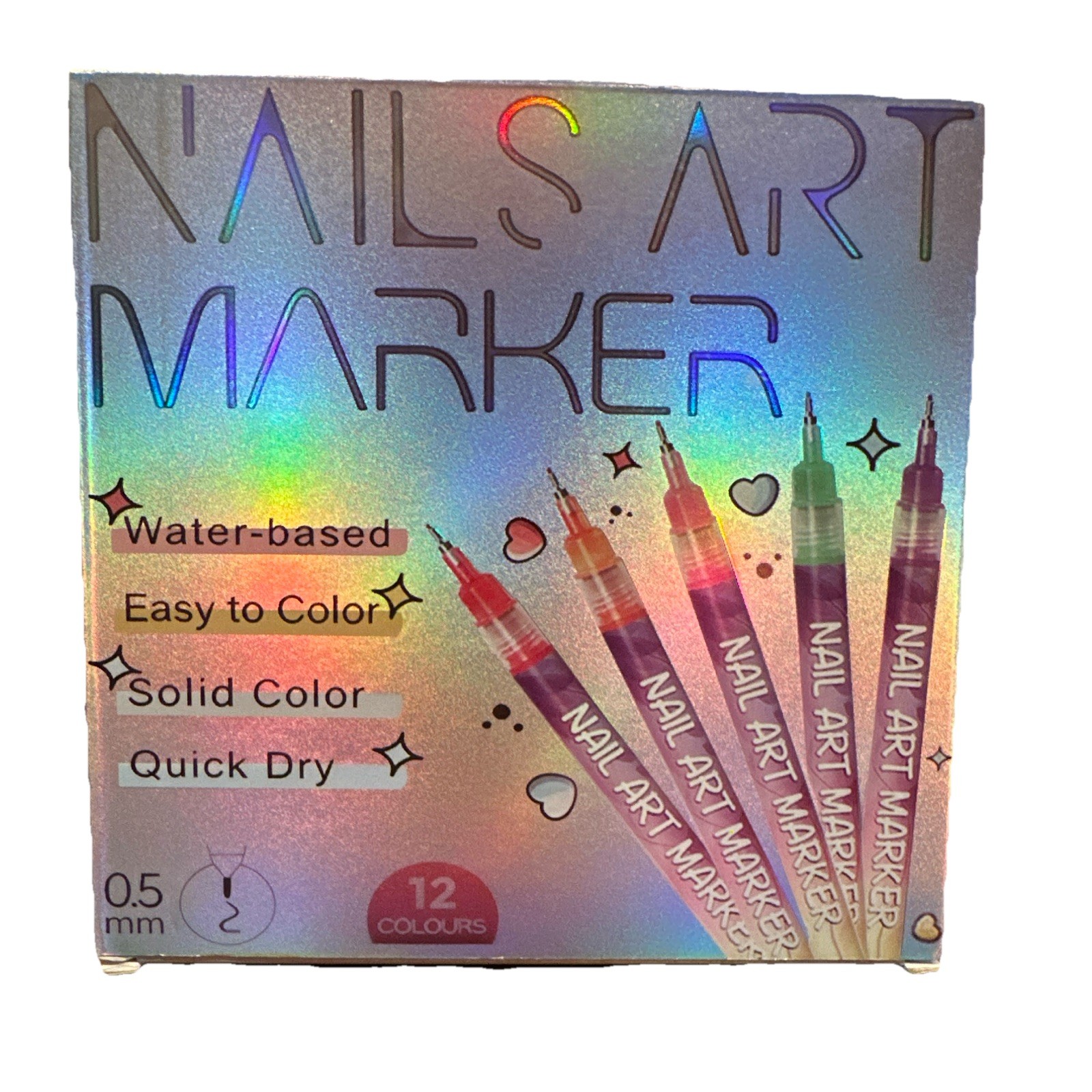 Quick Dry Water-Based Nail Art Pen Set 12 Colors Multicolor MPN 098