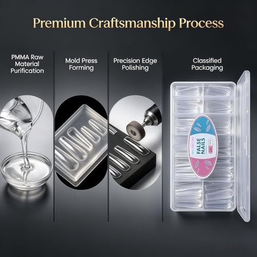 Long Square Nail Tips,240Pcs Clear Full Cover Soft Gel Nail 12 Sizes 02Clear