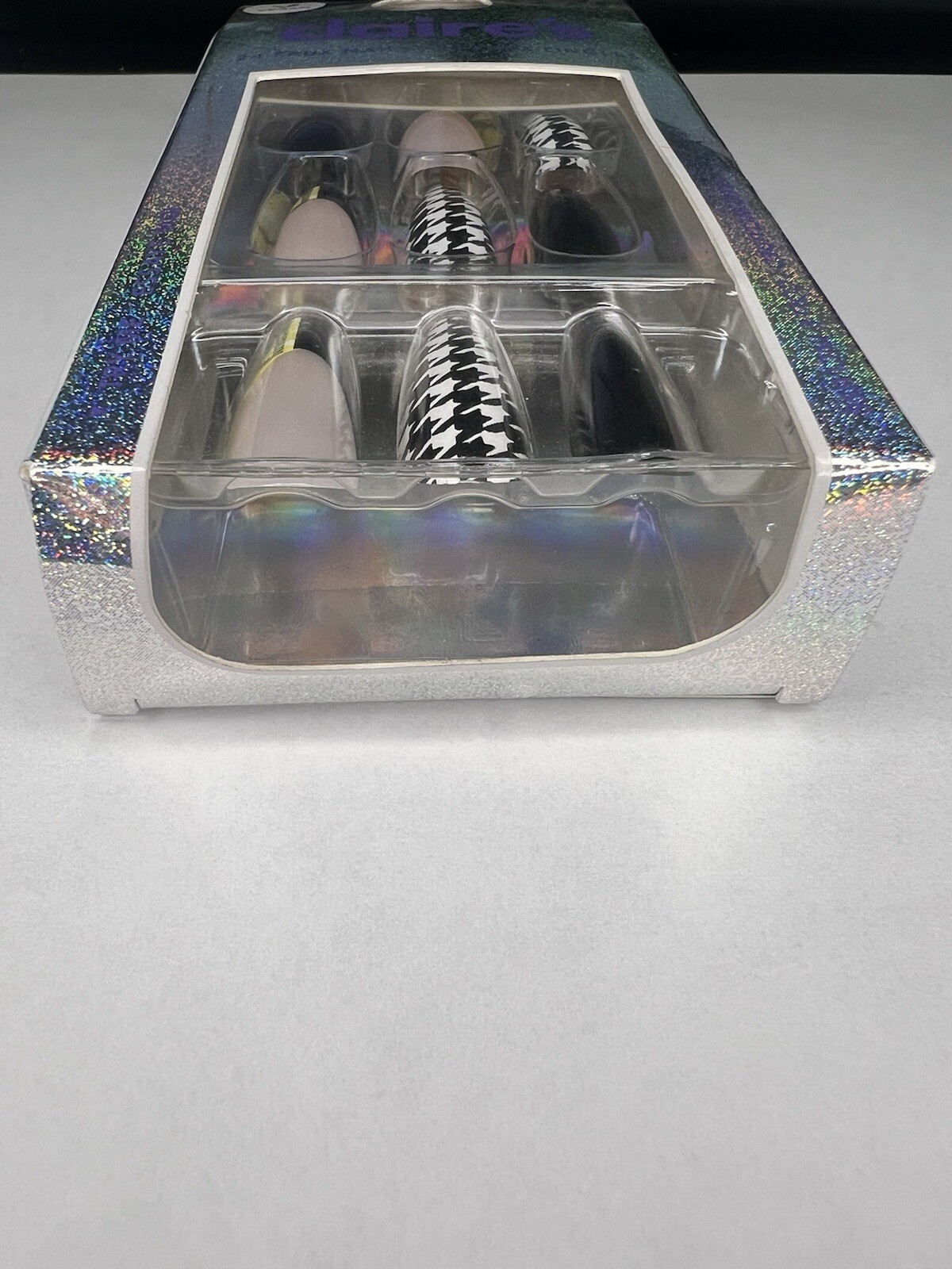 24pc Claire’s Fake False Press On Nails Glue On Vegan Houndstooth Coffin