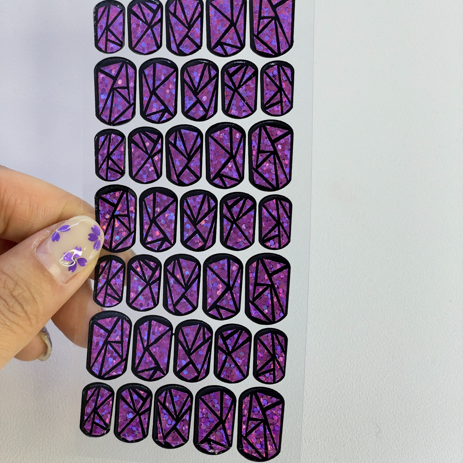 Purple Full Gel Nail Strips DIY Holographic Manicure Wraps Made in Korea