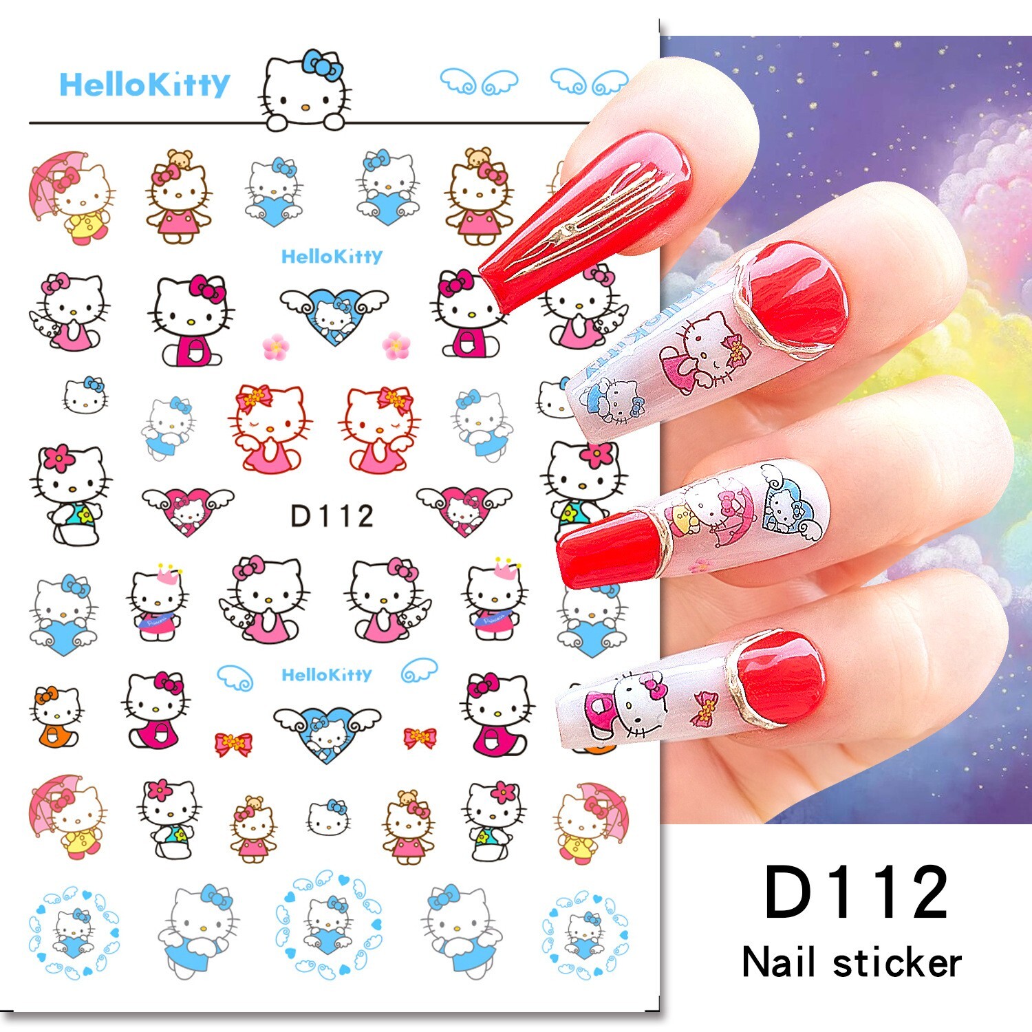 6Pcs Set Nail Art Stickers Sanrio Anime Manicure Cartoon Hello Kitty Peel NH27