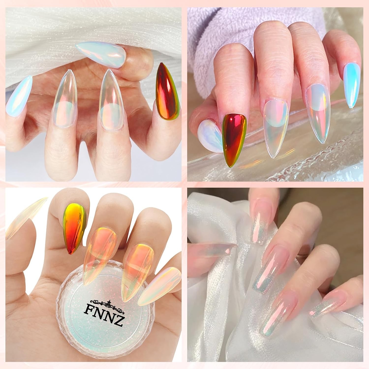 Unicorn Chrome Nail Powder, Aurora Unichrome Mermaid Sunset Glow
