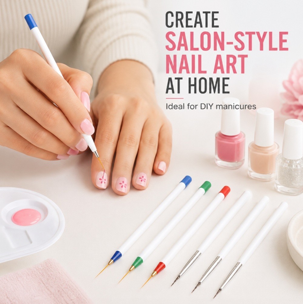 6 Nail Art Liner Brushes Set-Precision Design Brush Lines, Dotting & Drawing Pen
