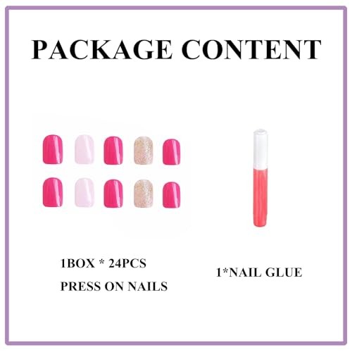 Hot Pink Glue on Nails – Square Press on Nails – 5524 Pink