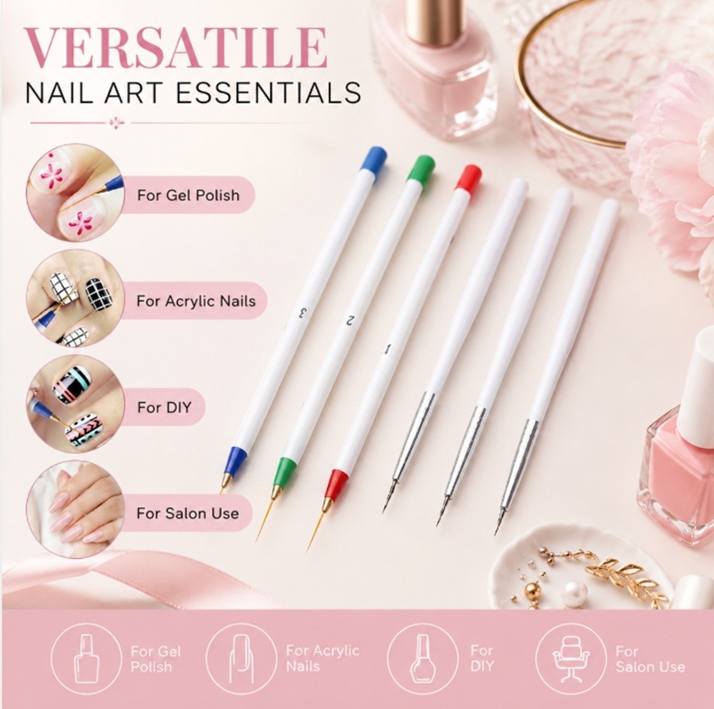 6 Nail Art Liner Brushes Set-Precision Design Brush Lines, Dotting & Drawing Pen