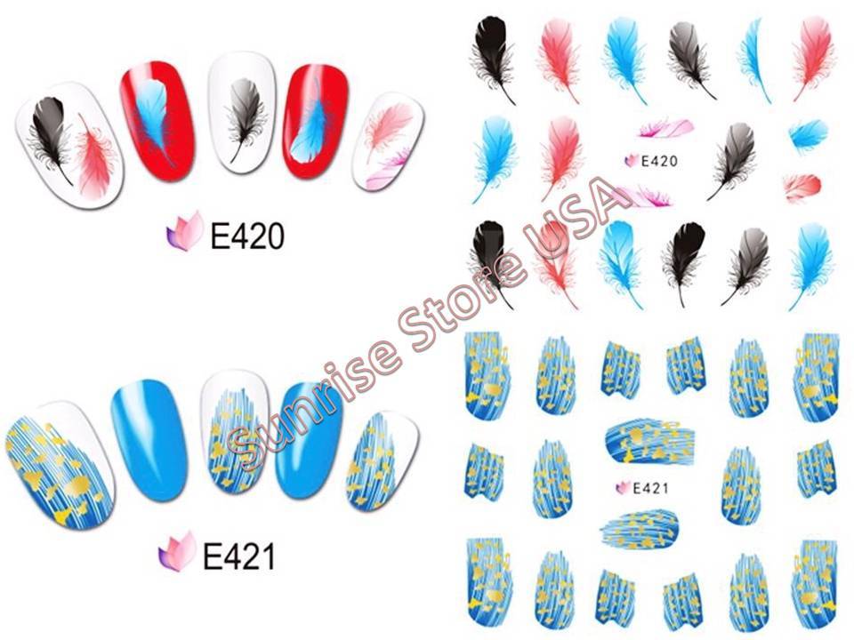 3D Nail Art Sticker Swan Peacock Feather Decals Manicure DIY Peel & Stick!