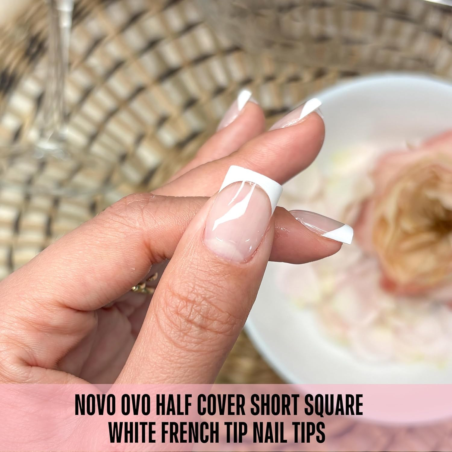 White French Tip Half Cover Short Sharp Square False Nail Tips, Shallow Paste Ma