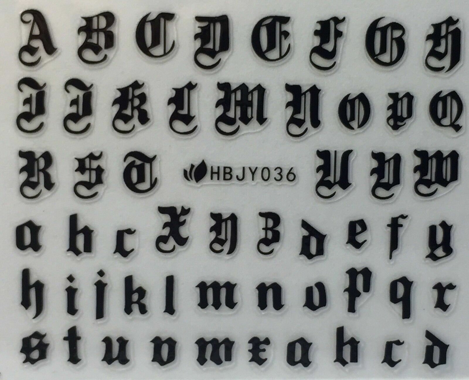 Nail Art 3D Decal Stickers Alphabet Letters Black HBJY036