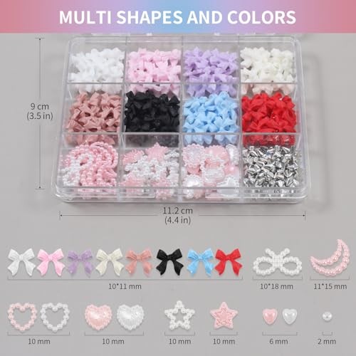 Nail Art Studs Kit, 12 grids 8 Colors 3D Charms and Pink Mix White Star Heart