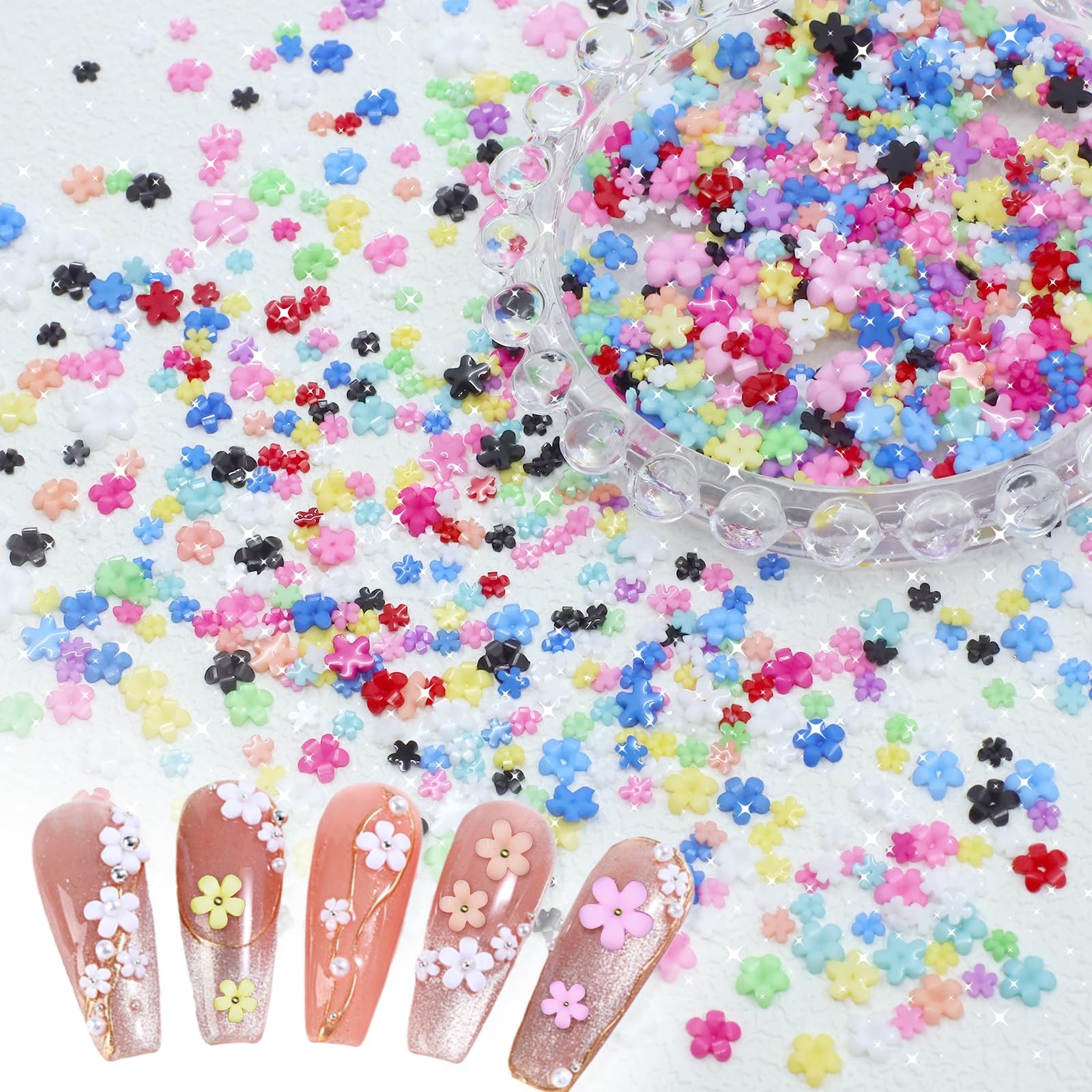Flower Nail Charms, 3D Color Tiny Flowers Charms for Nails, Acrylic Spring