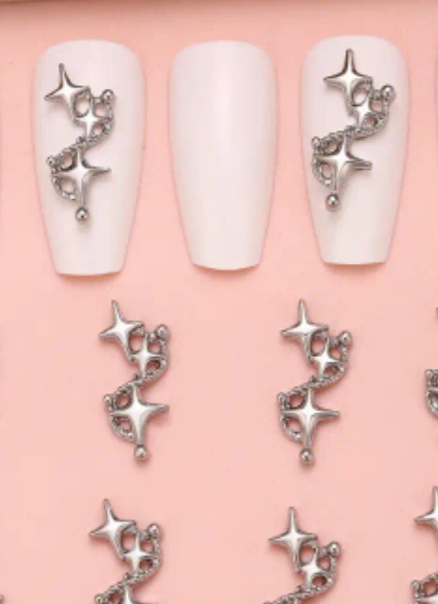 Lot 2 Pkgs 20 Pcs Gold Heart Teal Gem Keys Silver Stars Nautical Nail Art Charms