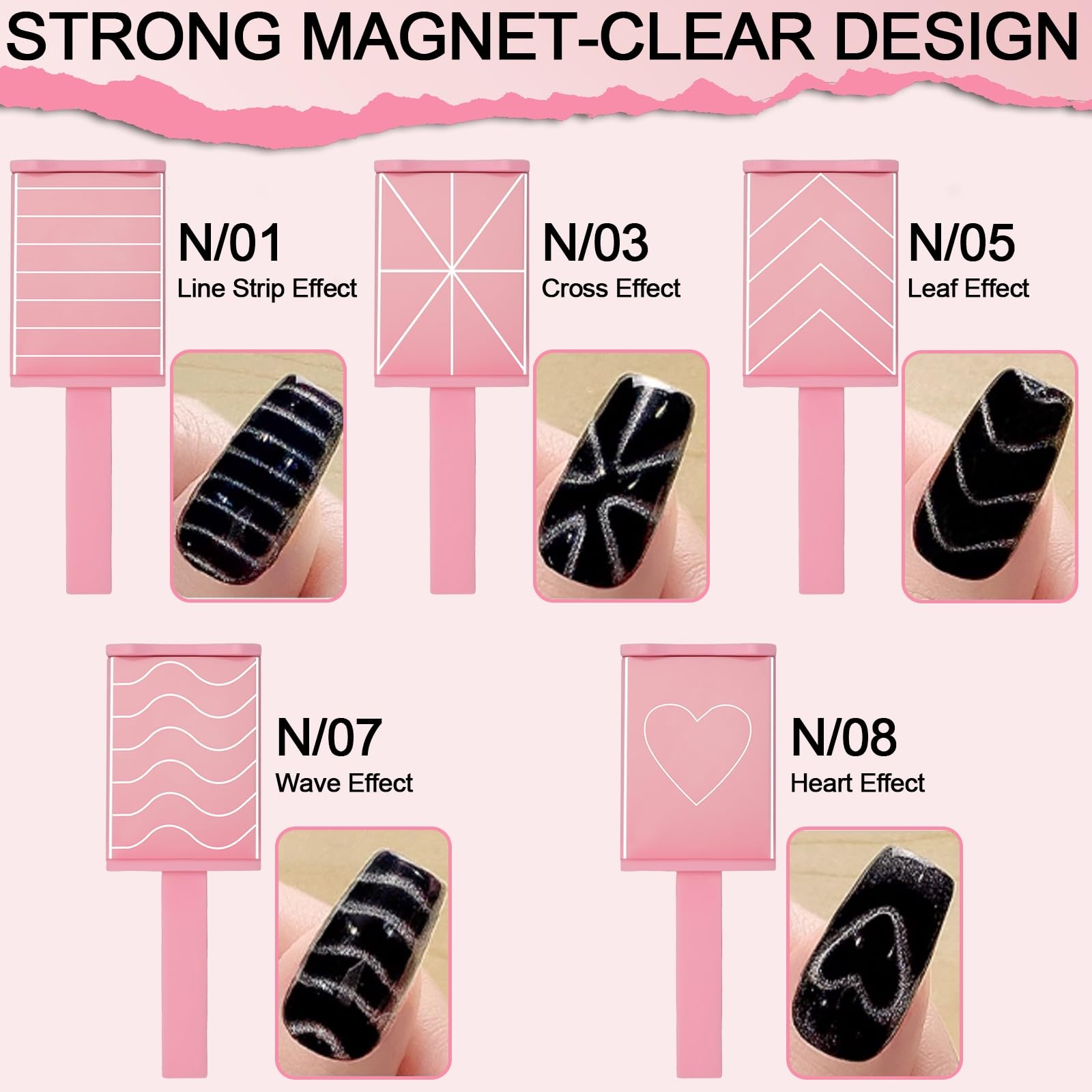 Cat Eye Magnet Set 3 in 1 Heart & 6 in 1 Nail Magnet 6 in 1 Set Pink
