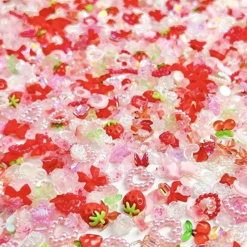 100pcs 3D Pink Red Strawberry Flower Nail Charms Cherry Rose Camellia pink