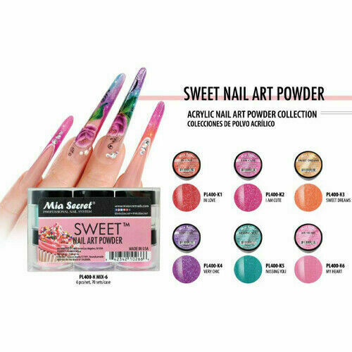 New Mia Secret Monomer 8 Ounce + SWEET Nail Art Powder 6 Colors Collection Set