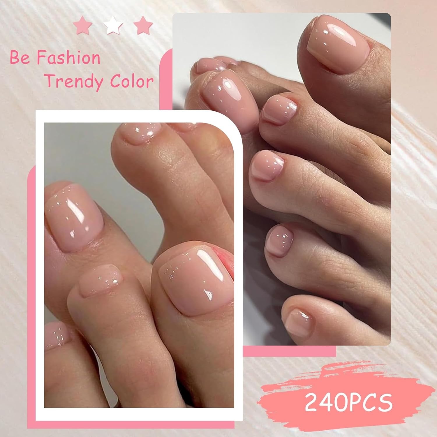 240Pc Short Press On Toenails, Nude Fake Toe Nail Press Ons for Women Perfect