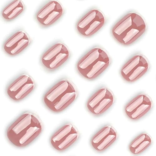 Extra Short Square Shaped Fake Nails – Chrome Tip Press on Nails – Glossy