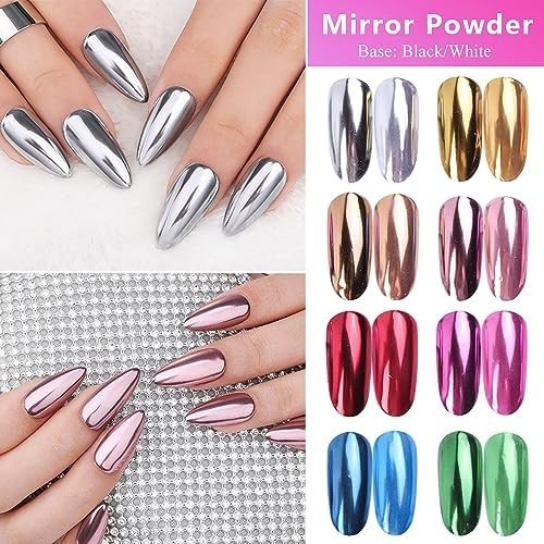 Set de Polvo Cromado para Uñas 16 Colores Efecto Metalizado y Holográfico