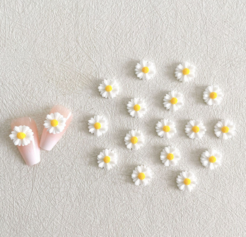10Pcs Nail Art Case Charm Jewelry White Resin Flat Back Daisy Flower 11mm NH25