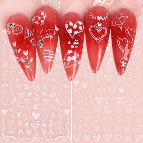 Valentine Heart Nail Art Stickers White Valentine’s Day Nail Decals 3D Self A1
