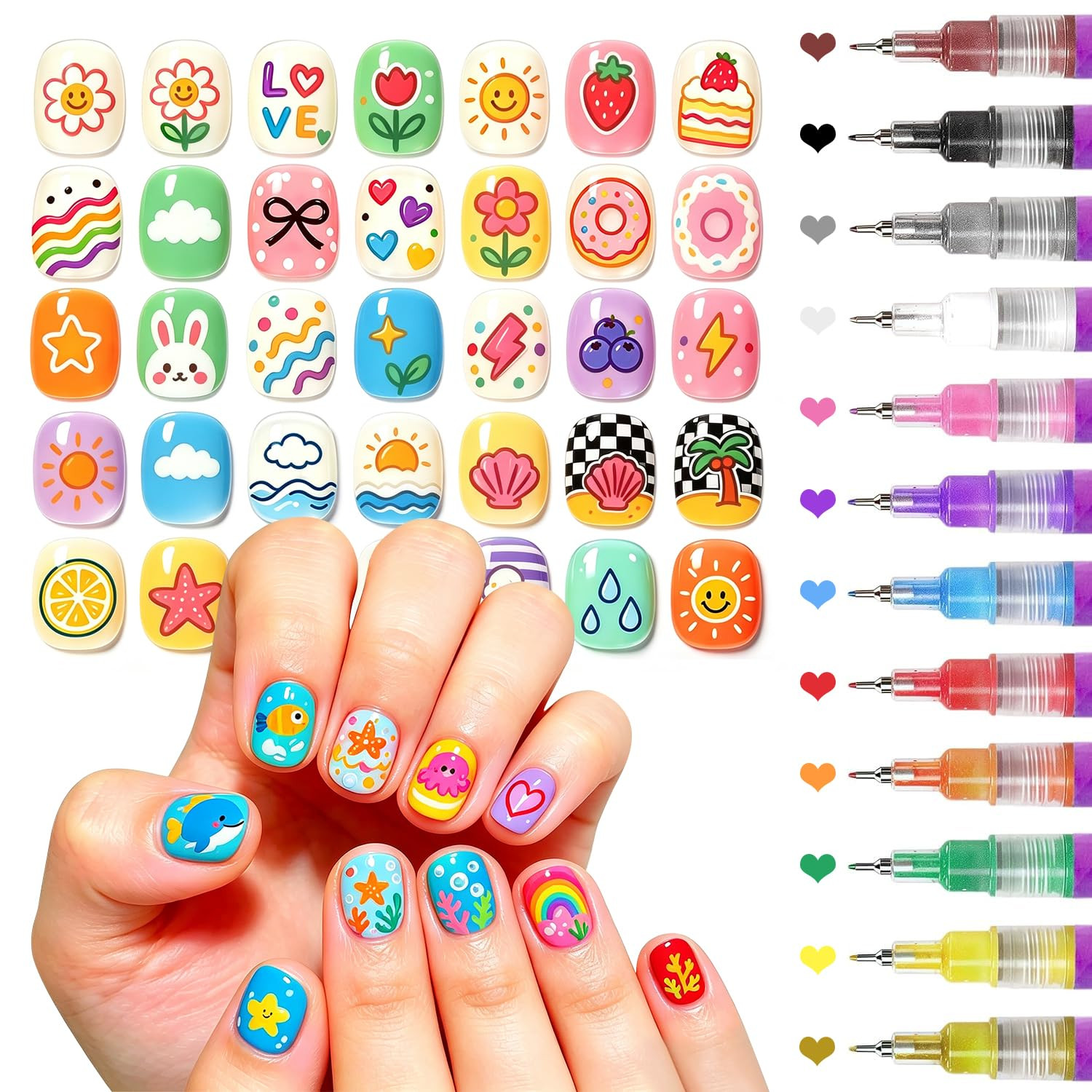 Nail Art Pens Markers Kit 12 Colors 0.5Mm Fine Tip Nail Polish Pens, Quick Dry W