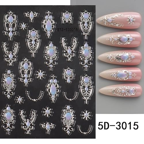 Baroque Nail Art Stickers 5D Embossed Gold Sliver Nail Decals Retro Style-4