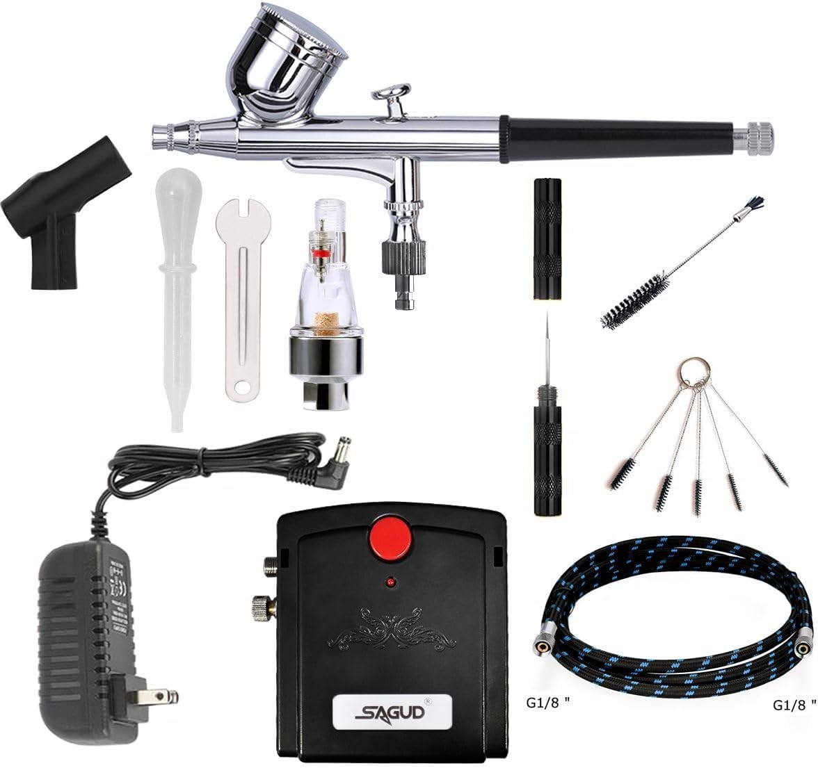 SAGUD Professional Mini Airbrush Kit with Portable Compressor – Perfect for P…