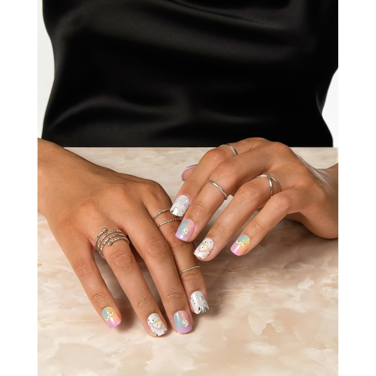 Pack 2 Kiss imPRESS Premium Edition, Sweet Life, Short Manicure Press-On Nails