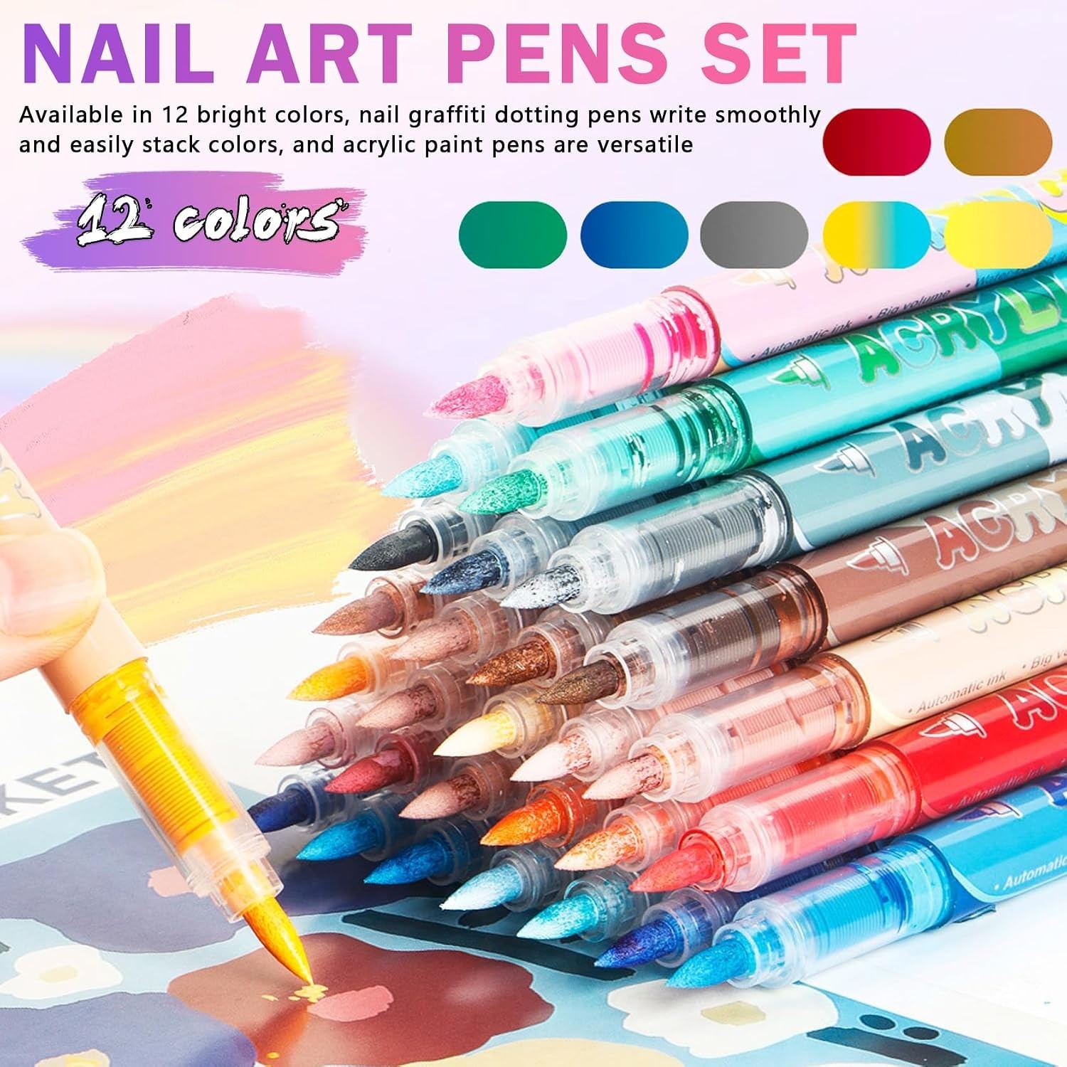 Vibrant Acrylic Nail Art Pens Set – Easy Application & Waterproof Formula