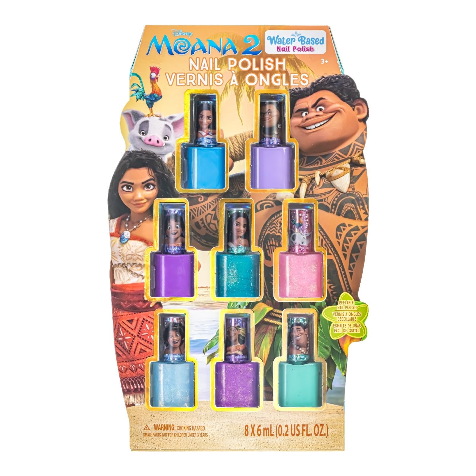 Townley Girl Moana 2 Non-Toxic Water-Based Peel Off Nail Polish Set with Glit…