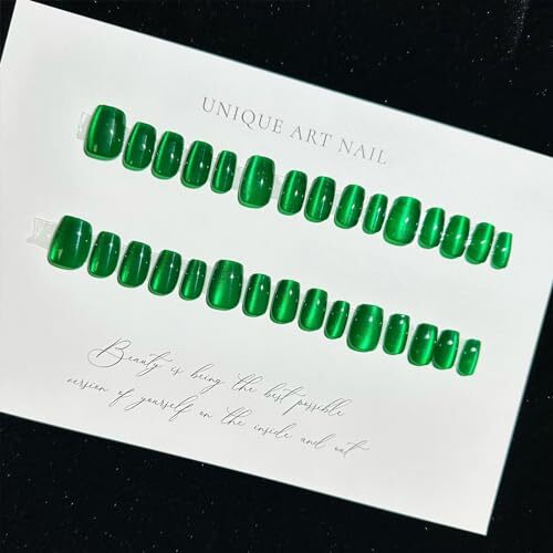 Green Press on Nails Short Square Fake Nails Glitter False Nails with Style8
