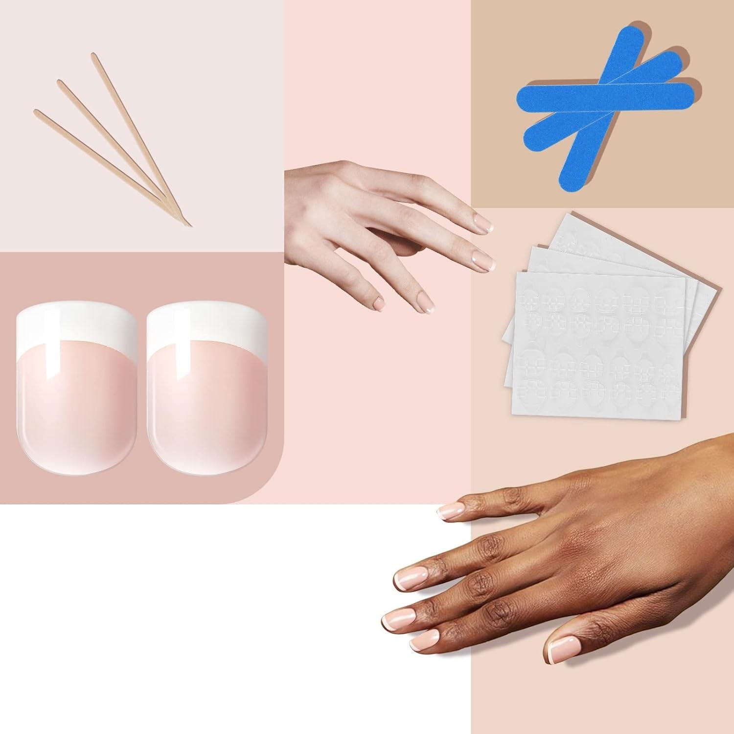 Natural Short French Full Cover Acrylic Press On Nails With Storage Case