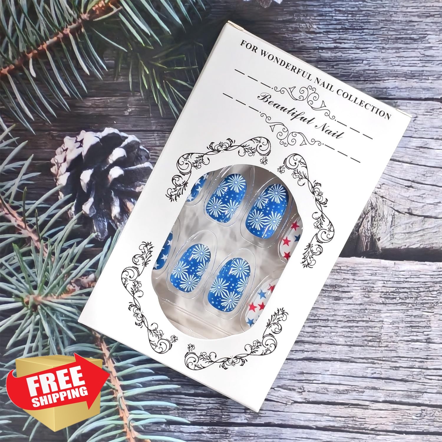 TBRZTR 4th of July Oval Press on Nails Fireworks Stars
