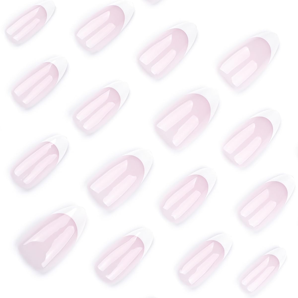 French Press on Nails Medium Almond Fake Nails Milky White Nails Press ons wi…