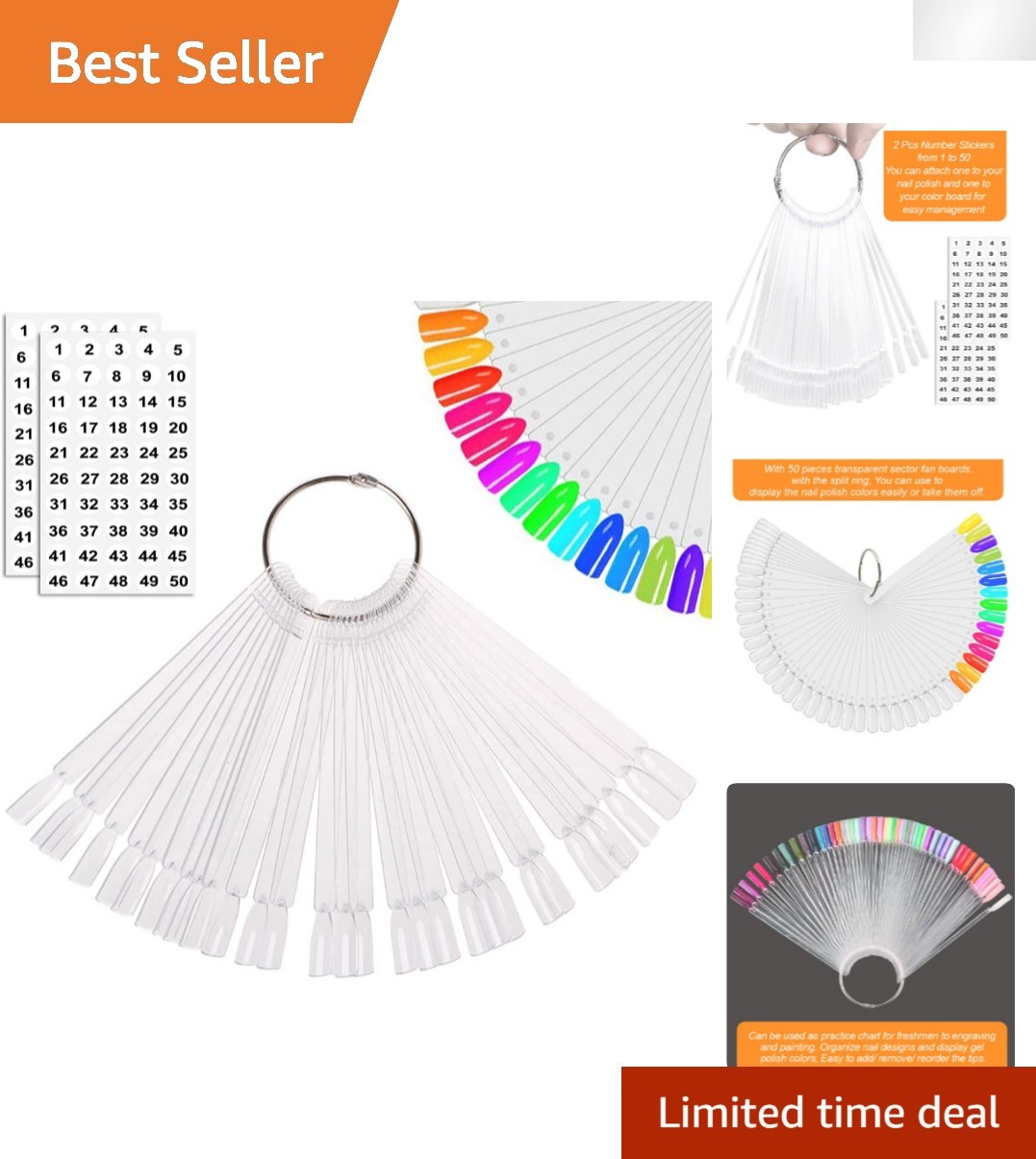 50 Pcs Nail Swatch Sticks – Transparent Acrylic Display for Nail Art Practice