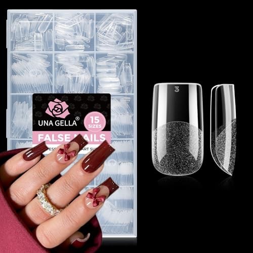 Square Nail Tips 510Pcs 15 Sizes – No File Needed Pre-Buffed Medium Square