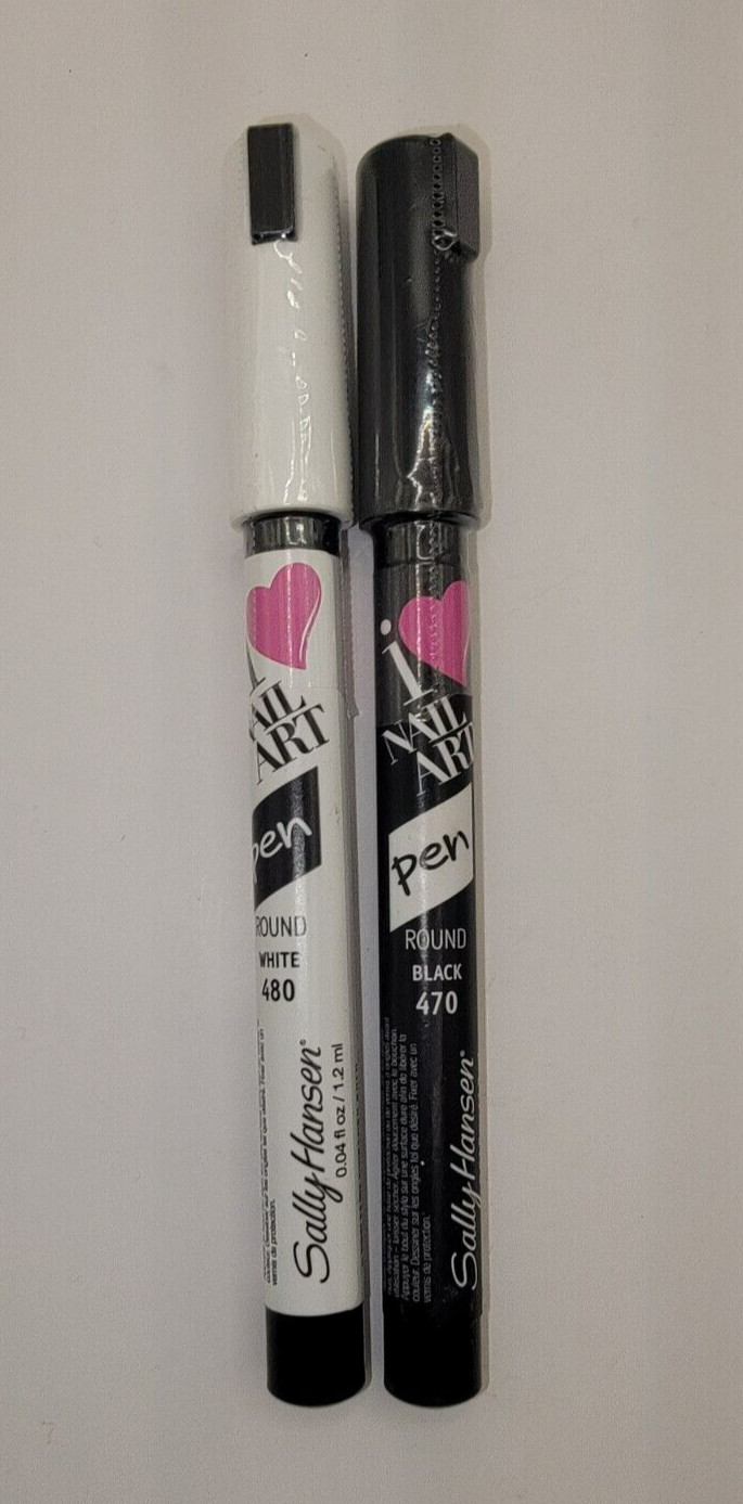 2PK Sally Hansen – I Heart Nail Art Stylo Pen – Round – Black & White SEALED