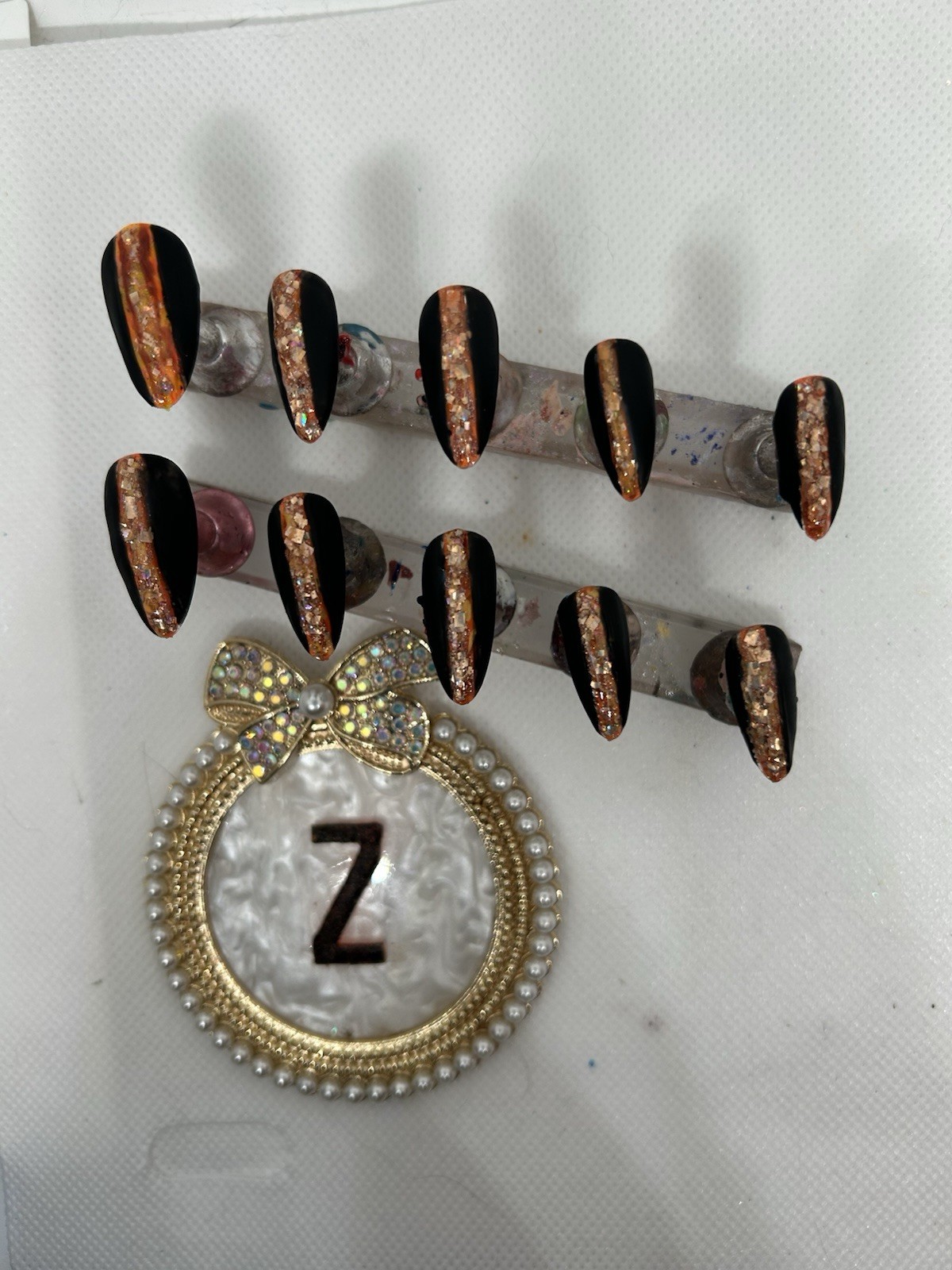 Z NAILZ! Handmade Medium Almond Matte Black With Reflective Strip Press On Nails