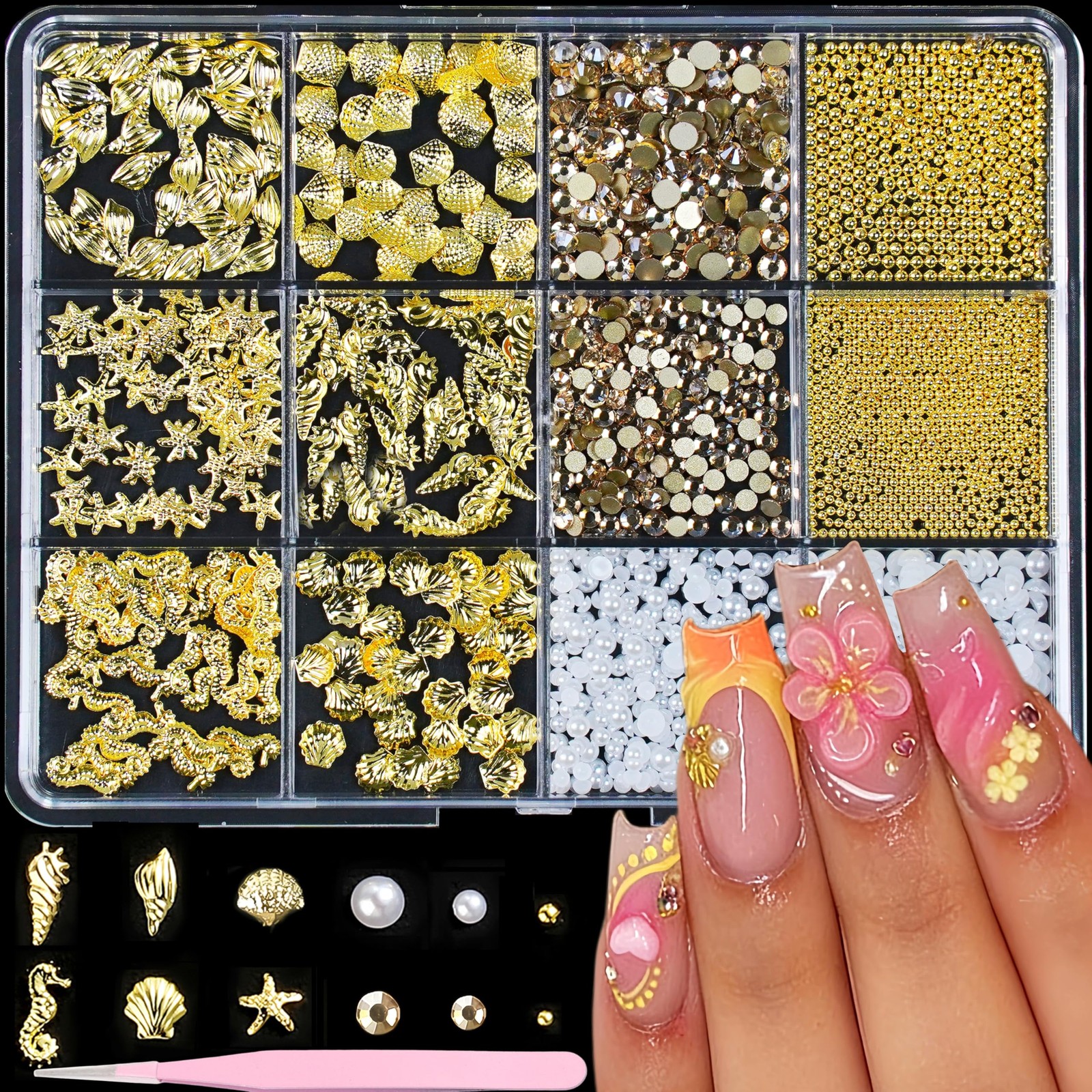 Tephrent Multicolored Summer Nail Charms Starfish Seashell